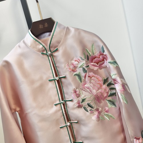 春夏新品 中国风唐装绣花A字大码年轻改良中式立领盘扣上衣外套 - 图0