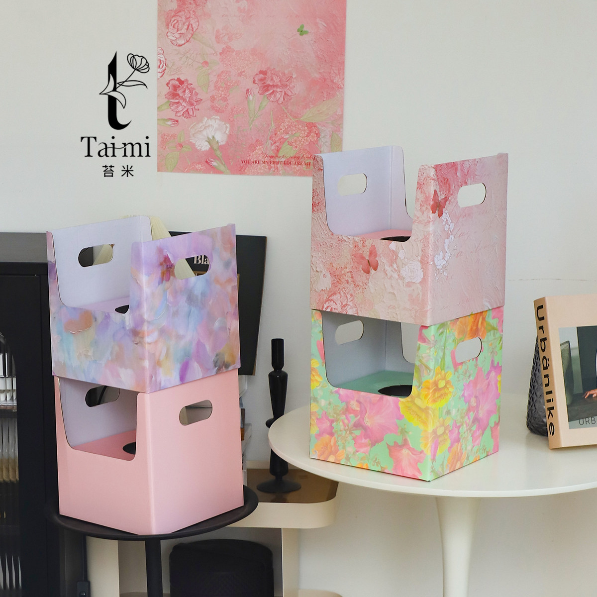 苔米 新款盆栽双侧手提花盒陶瓷花瓶插花包装盒鲜花礼盒花艺材料,淘宝优惠券,粉丝福利购,淘宝优惠卷