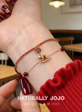 马年本命年福袋小马红绳手链女轻奢小众设计双层叠戴编织手绳手饰