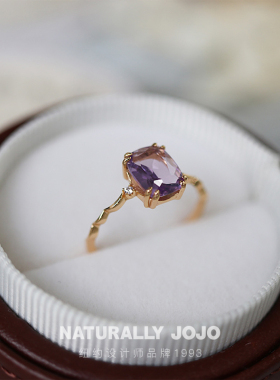 925银紫水晶小方糖波浪戒指女