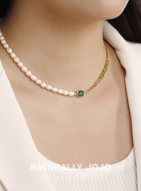 祖母绿链条淡水珍珠项链女轻奢小众设计高级感锁骨链2026新款爆款