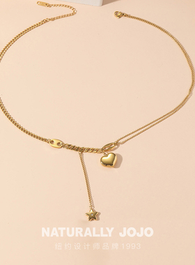 星星爱心不对称钛钢项链女