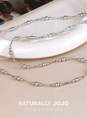 灰色仿珍珠满天星真多麻项链女