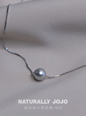 925纯银简约灰色人造珍珠项链女