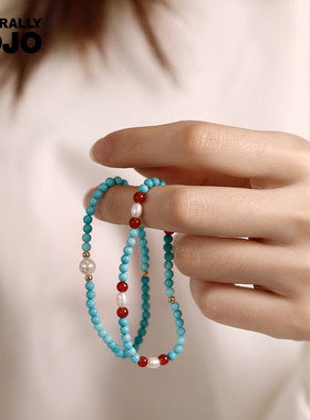 淡水珍珠优化绿松石红玛瑙手链女生新中式国风小众手串小清新手饰