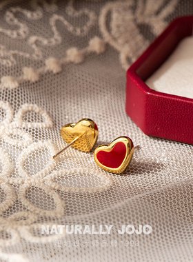 安可拉红ins红色爱心耳环女轻奢小众设计高级感耳钉秋冬复古耳饰