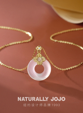 s925银国潮玉石幸运平安扣项链时尚气质轻奢锁骨链2026年新款爆款