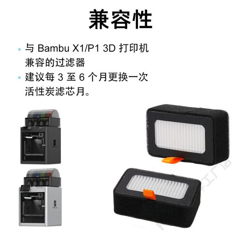 拓竹X1/P1/P2S空气滤芯HEPA13活性Ultra过滤器替换芯净化3D打印机 - 图0