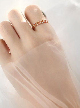 镂空爱心戒指女简约小众设计感甜美气质心形指环开口可调节食指戒