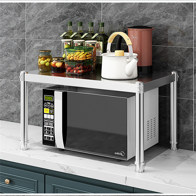 一层厨房不锈钢置物架台面加高微波炉烤箱升高单层多功能家用架子