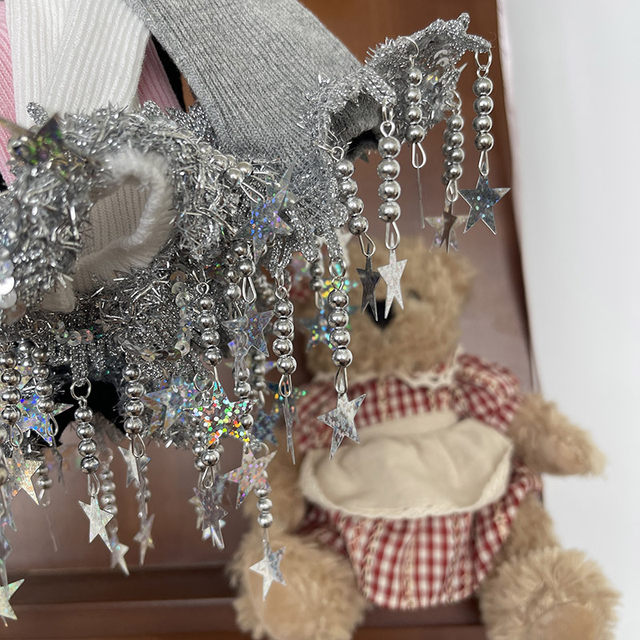 Qianjiangbaby ຜູ້ອອກແບບ sequin ດາວ tassel ເດັກຍິງເດັກນ້ອຍນັກສຶກສາ heel socks ສໍາລັບແມ່ຍິງ
