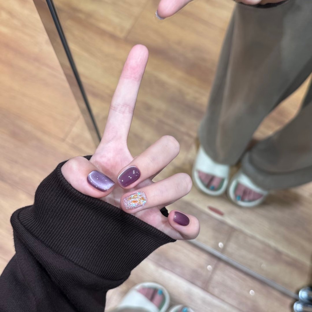 手工定制成品假指甲贴片简约猫眼紫色显白可拆卸美甲穿戴甲孕妇甲,淘宝优惠券,粉丝福利购,淘宝优惠卷