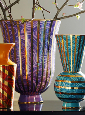 蝶陶家居美式花瓶西班牙进口设计师彩绘轻奢ins风摆件艺术品