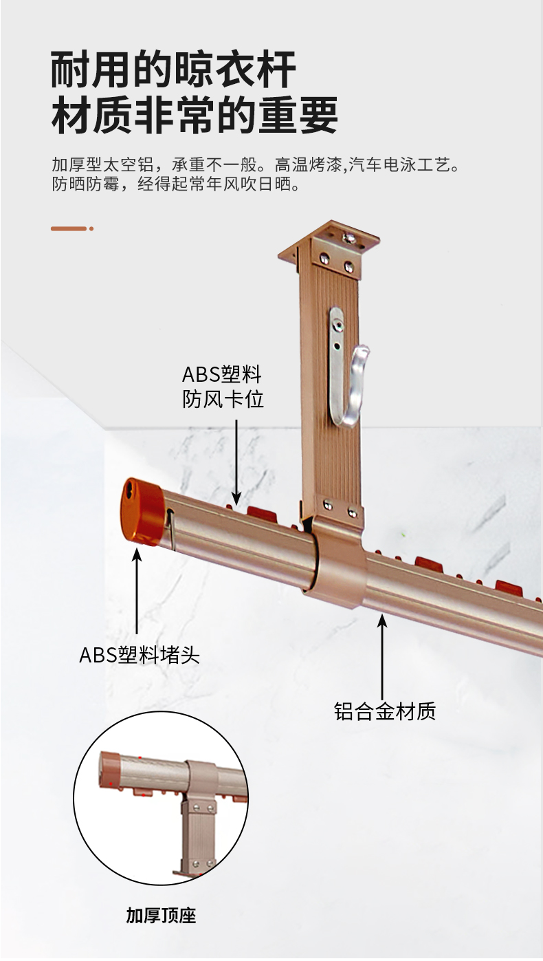 晾衣杆阳台顶装固定式晾衣架室内家用防风单双杆晾衣杆凉衣架吊装 - 图2