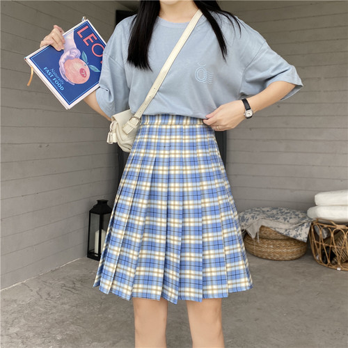 大码高腰格子百褶裙中长款半身裙女胖mm蓬蓬裙JK学院风A字bm裙子 - 图1