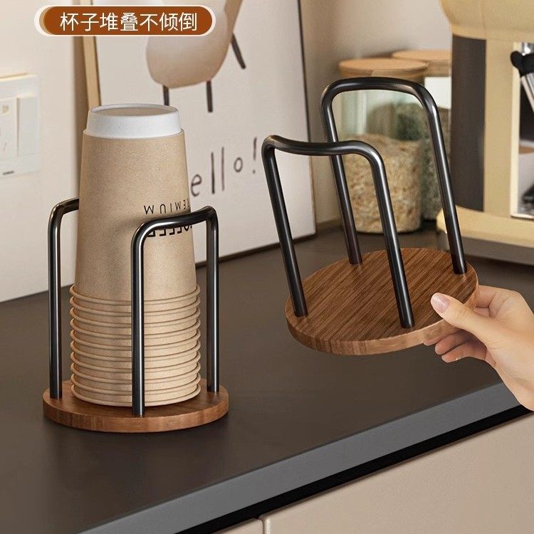 一次性杯子取杯器胡桃木高级感放水杯收纳置物咖啡茶杯桌面纸杯架,淘宝优惠券,粉丝福利购,淘宝优惠卷
