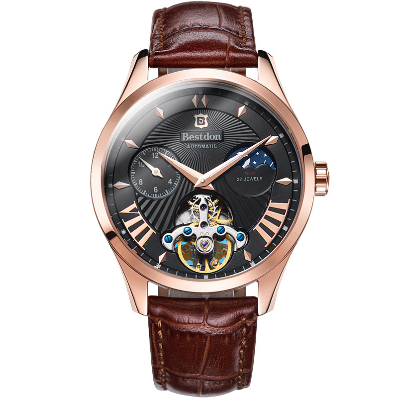 邦顿男士镂空防水真皮带学生机械表 bestdon帝瑞国产腕表