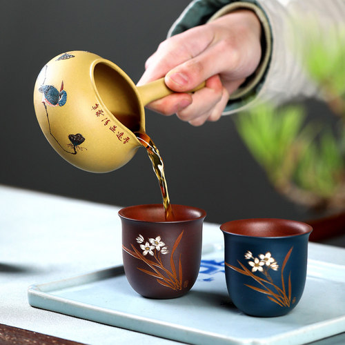 宜兴紫砂公道杯茶具纯手工侧把泥绘公杯茶漏分茶器功道公平分茶杯 - 图2
