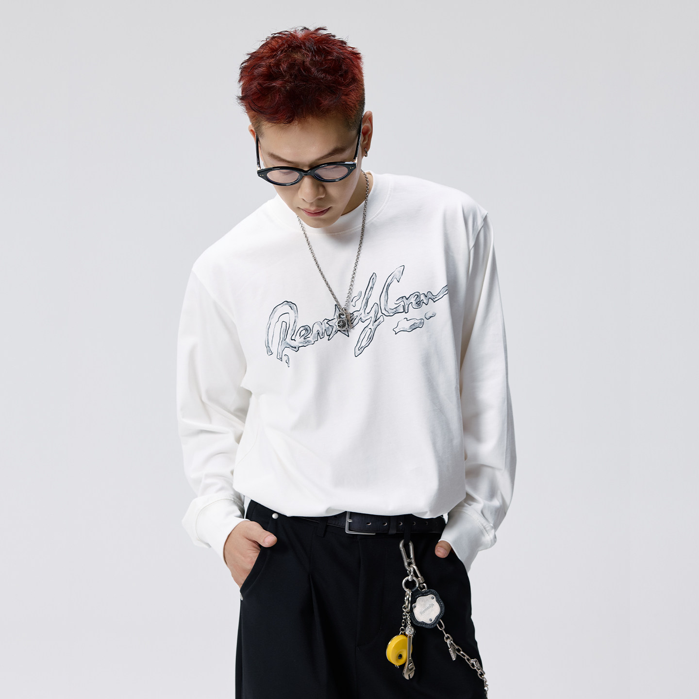 Remedy 美式水迹字体印花长袖T恤男女秋季新款情侣休闲打底衫上衣