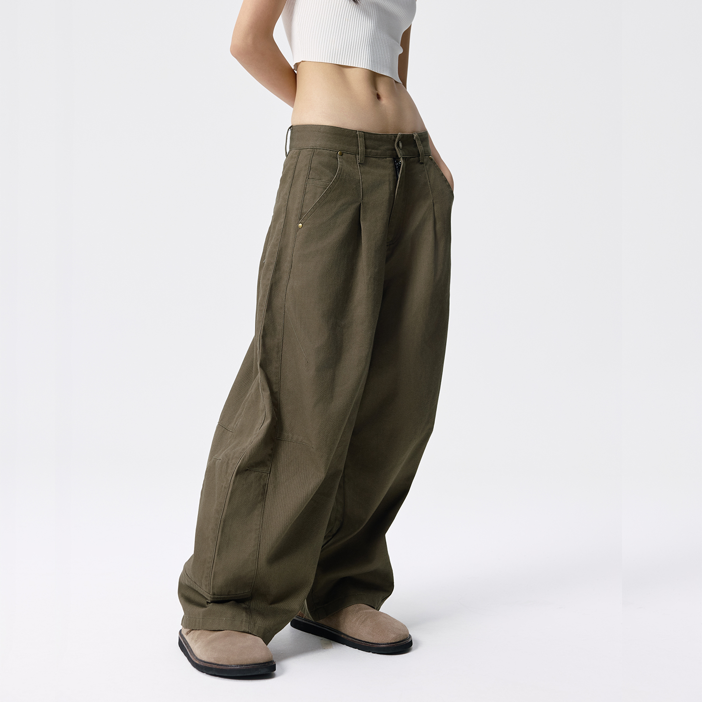 Remedy美式阔腿褶皱垂感弯刀裤男女春秋廓形宽松直筒工装休闲长裤