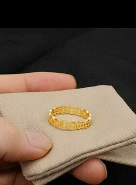 金色铜钱钛钢戒指招财钱币金币