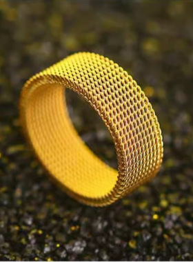 网红格纹网钛钢戒指男女简约戒指