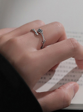 复古做旧玫瑰花戒指个性小众设计