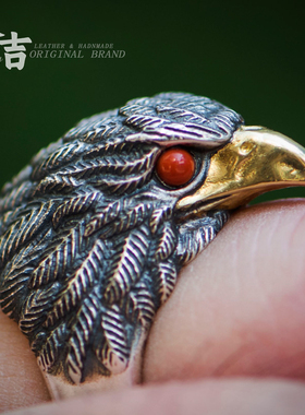 仓吉手工s925银开口老鹰开口戒指