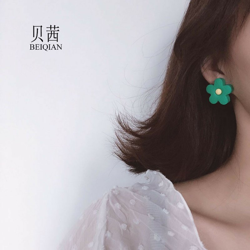 bq软陶泥土小花朵耳钉彩色ins 贝茜耳钉