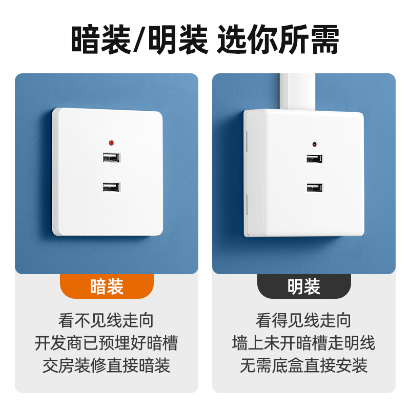 86型明装二孔四孔USB手机充电2个4位220V转5伏工地36VUSB插座面板 - 图1