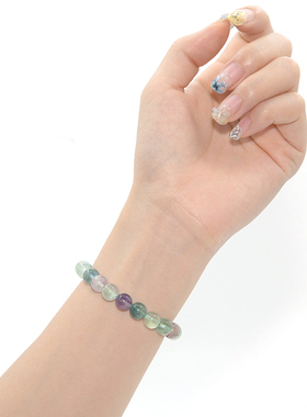 天然石彩萤石水晶圆珠手链