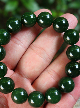 天然新疆和田玉碧玉菠菜绿手链