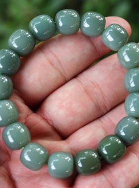 天然新疆和田玉碧玉鸭蛋青手链