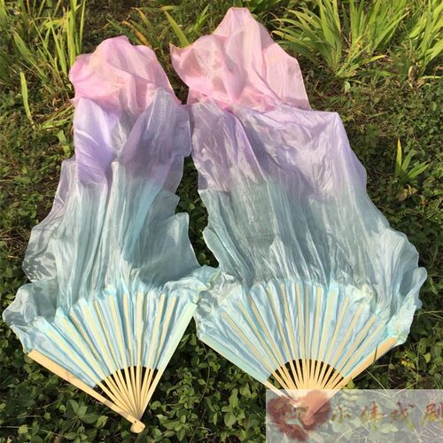 古典舞系列真丝肚皮舞扇真丝长绸扇淡蓝淡紫淡粉长绸舞蹈扇彩绸扇 - 图0