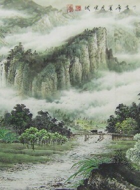 画家原创 小写意 清绿国画山水 作品百分之一百纯手工绘制