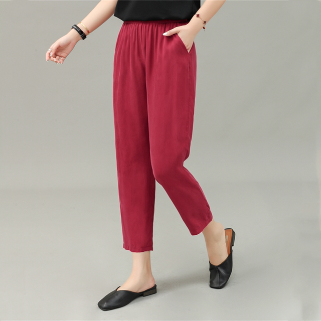 Heavyweight real cupro silk pants women's 2026 casual pants eighty-nine points slimming small carrots small feet harem pants summer