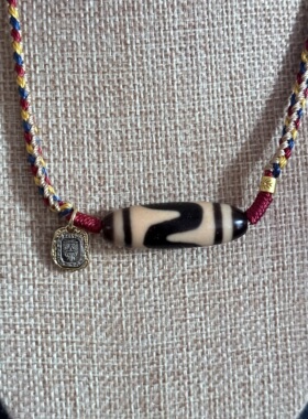 原创设计台珠精品牙黄双线虎牙天珠玛瑙项链藏式牙牙珠锁骨链脖挂