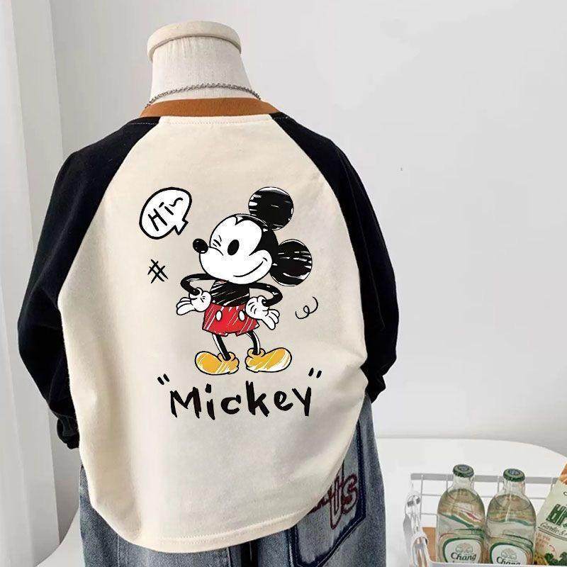 纯棉男女儿童t恤长袖新款拼色米奇卡通中小童内搭打底衫上衣春秋T,淘宝优惠券,粉丝福利购,淘宝优惠卷