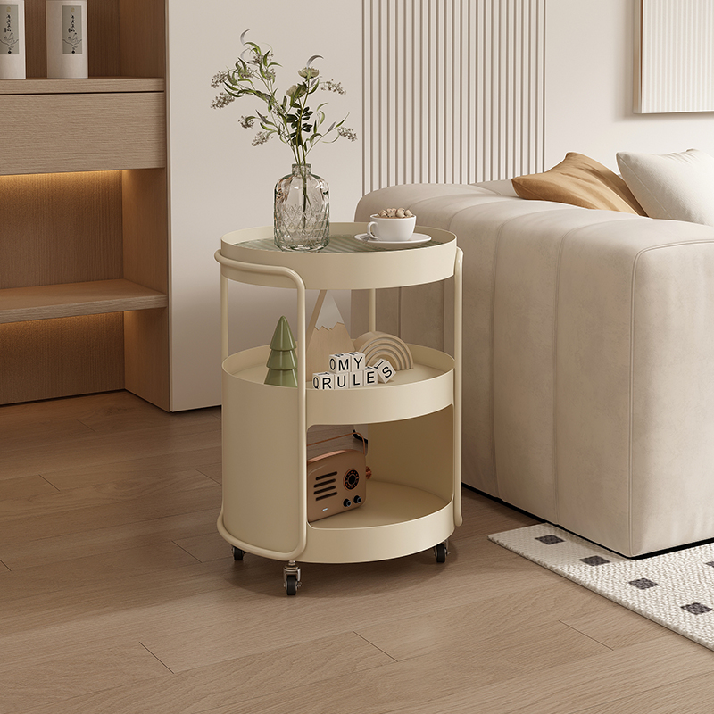 沙发边几可移动卧室小圆茶几欧式茶桌奶油风铁艺床头柜推车收纳 - 图0