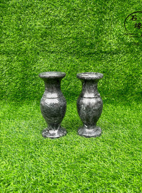 天然石花瓶一对汉白玉青石雕刻石香炉狮子墓地供奉大理石现代摆件