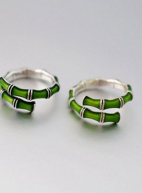 纯银民族风可调节纯银绿色戒指环