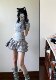 RichGirl ສາວ otaku ງາມ subculture hottie navy collar ສີຂີ້ເຖົ່າ slim slim ເທິງສັ້ນ sleeved ຊຸດສັ້ນ