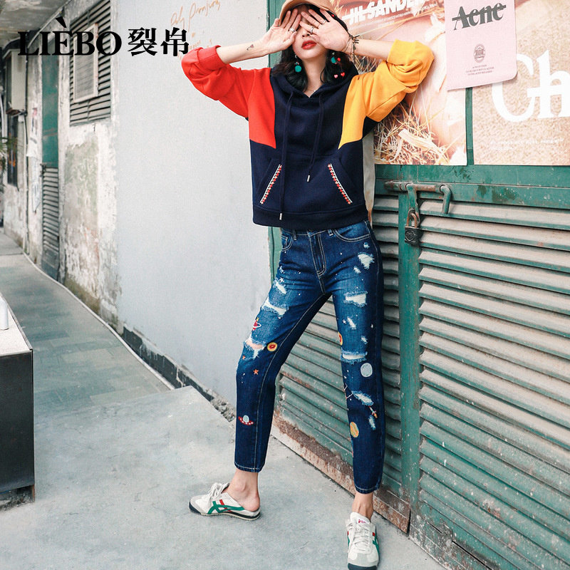 裂帛撞色连帽女2019秋装新款风卫衣 裂帛立天卫衣/绒衫