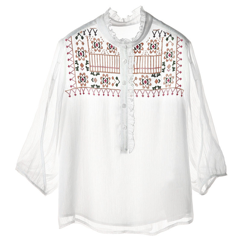  裂帛立天蕾丝衫/雪纺衫