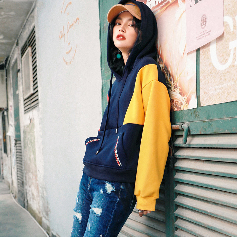 裂帛撞色连帽女2019秋装新款风卫衣 裂帛立天卫衣/绒衫