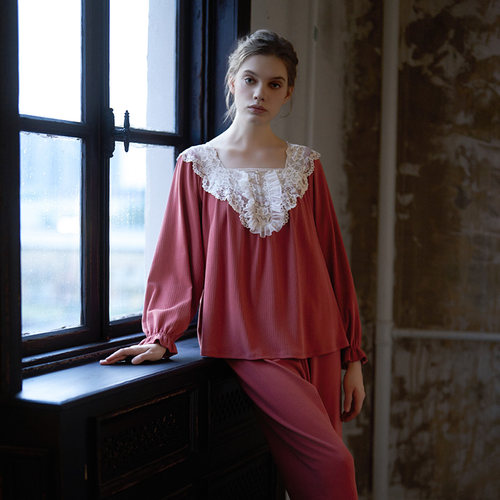 CABRIDA【巴黎风情】秋新品法式经典针织棉长袖家居服套装P812AB1 - 图2