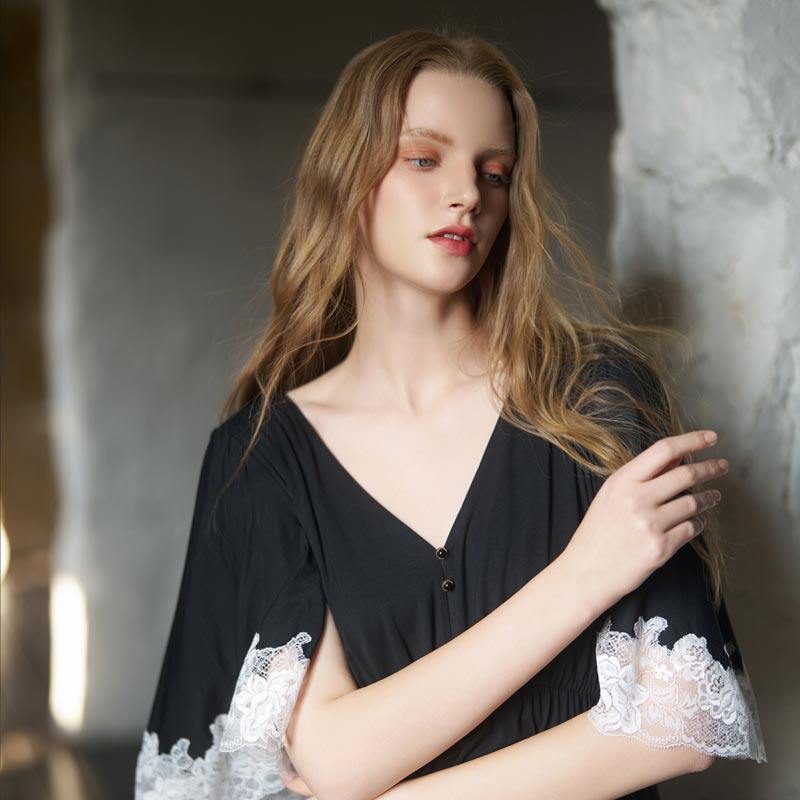 CA BRIDA【挚爱】【黑标】春夏新品法式黑白复古莫代尔长睡裙P102,淘宝优惠券,粉丝福利购,淘宝优惠卷