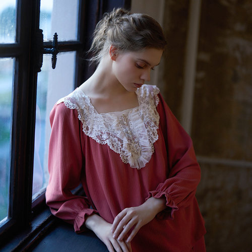 CABRIDA【巴黎风情】秋新品法式经典针织棉长袖家居服套装P812AB1 - 图1