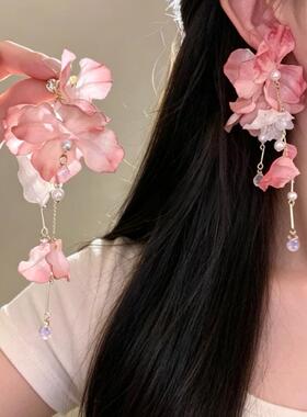 超仙夏日花朵流苏耳钉女高级感海边度假风巨好看耳环绝美气质耳饰