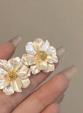 浮雕雾霾蓝 法式复古滴釉玫瑰花朵锆石耳环女轻奢高级感小众气质